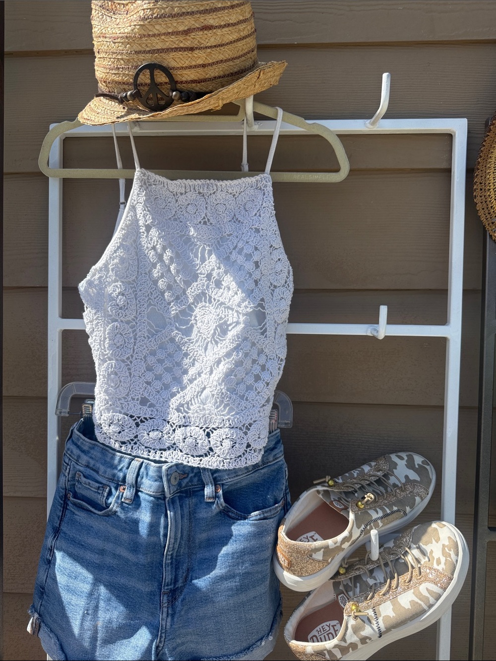 New" Love on a Hanger" Beach, festival ,boho White Crochet Halter Crop Top -S